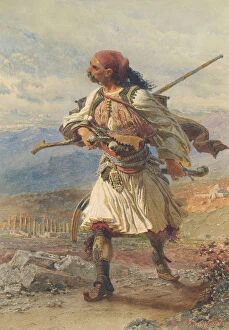 Gouache On Paper Gallery: Greek Warrior, 1861. Artist: Haag, Carl (1820-1915)