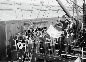 Immigration Prints: Greeks departing on MADONNA, 1912. Creator: Bain News Service