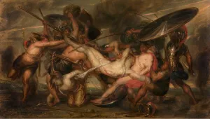 Shields Prints: The Greeks and the Trojans Fighting over the Body of Patroclus