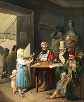 Coffee House Gallery: Greeks and Turks in a Viennese coffee house, 1824. Creator: Weller