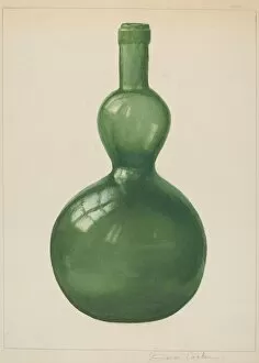 Glass Bottle Collection: Green Bottle, c. 1938. Creator: Cora Parker