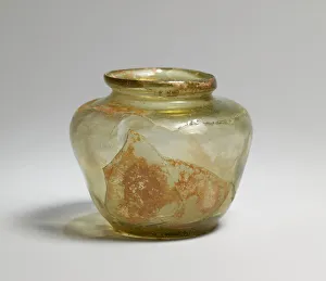Nishapur Prints: Green Glass Jar, Iran, 10th century. Creator: Unknown