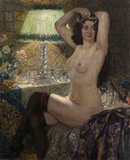 Geting Up Gallery: By the Green Lamp. Artist: Bogdanov-Belsky, Nikolai Petrovich (1868-1945)