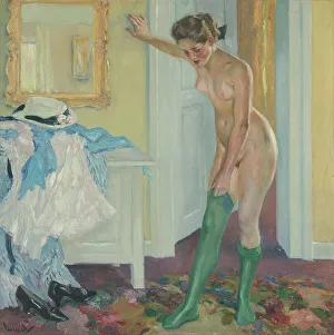 Undergarments Prints: The green stockings, c 1915. Creator: Cucuel, Edward (1875-1954)