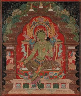 Thangka Collection: Green Tara, c. 1260s. Creator: Unknown