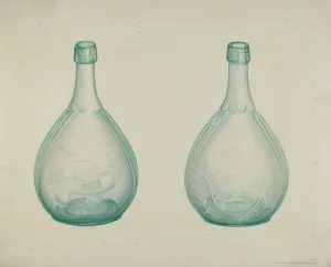 Glass Bottle Prints: Green Whiskey Bottle, c. 1941. Creator: Loraine Makimson