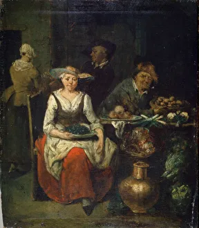 At a Greengrocer, c1700-1730. Flemish painting Artist: Jan Baptist Lambrechts
