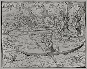 Shore Prints: Greenland native people hunting in kayak, 1892. Creator: Unknown