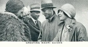 North Island Prints: Greeting Maori Guides, 1927 (1937)