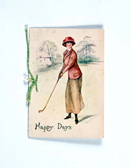 Images Dated 2nd August 2005: Greetings card with golfing theme, c1910