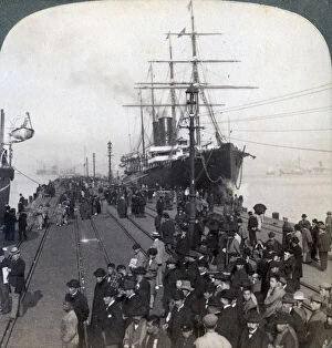 Greetings for newcomers on the pier alongside the Pacific Mail SS China, at Yokohama, Japan, 1904