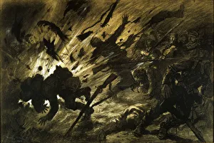 War Atrocities Prints: Grenade explosion at night, 1915. Creator: Scott, Georges Bertin (1873-1943)