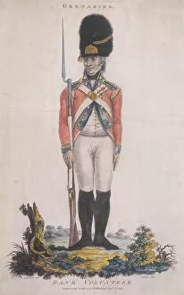 Grenadier Gallery: Grenadier in the Bank Volunteers, holding a rifle with a bayonet attached, 1799. Artist