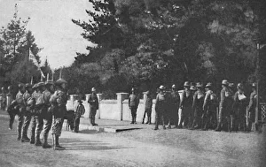 Grenadier Guards (with their new hats) relieving guard at Lord Robertss headquarters, Pretoria, 1
