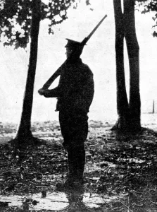 Images Dated 30th January 2008: Grey dawn on the battlefield, British cavalry, Belgian frontier, First World War, 1914