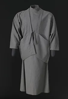 Pinstripe Prints: Grey pinstriped dress and jacket designed by Arthur McGee, mid 20th-late 20th century