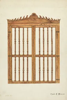Double Door Prints: Grille Doors of Wood, c. 1937. Creator: Marius Hansen