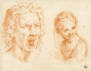 Laid Card Prints: Grimacing Male Head, Bust of Girl, n.d. Creator: Unknown