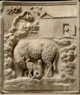Animals And Birds Collection: Grimani Relief: A sheep with her lamb, 1st century BC. Creator: Art of Ancient Rome