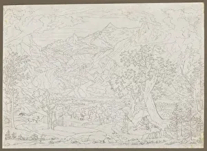 Squared In Graphite Prints: The Grindelwald Glacier with Hunter and Peasant Girl in Foreground, ca. 1823. Creator