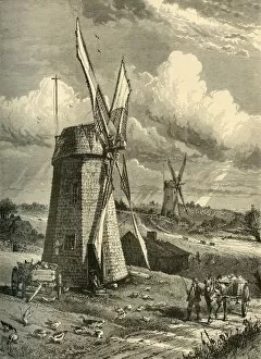 Appleton D Company Gallery: Grist Wind-Mills at East Hampton, 1872. Creator: John Karst