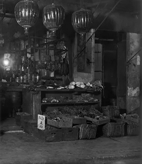 Grocers Prints: A grocery shop, Chinatown, San Francisco, between 1896 and 1906. Creator: Arnold Genthe