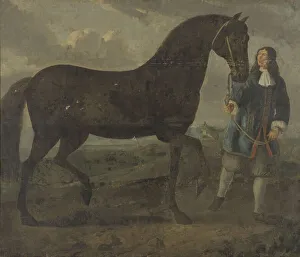 Bridle Prints: Groom with black horse, c.1670. Creator: Unknown
