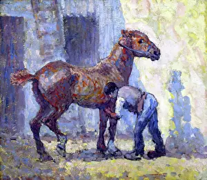 Bending Prints: Grooming Horse, 1909. Creator: Robert Polhill Bevan