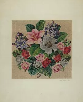 Embroidery Gallery: Gros Point Needlework - Flowers, c. 1939. Creators: Ivar Julius, Albert Rudin