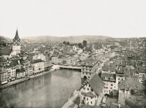 Stengel And Markert Prints: The Grosse Stadt and Kleine Stadt divided by the River Limmat, Zurich, Switzerland, 1895