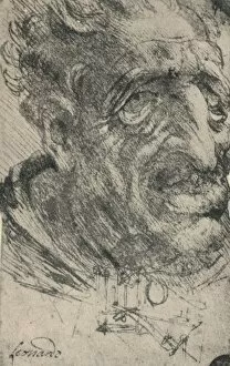 Old Man Collection: Grotesque Head of a Man Turned Three-Quarters to the Right, c1480 (1945). Artist: Leonardo da Vinci