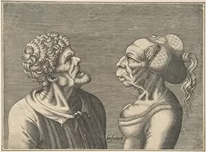 Da Vinci Leonardo Collection: Two Grotesque Heads, 1538-73. Creator: Hans Liefrinck