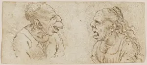 Cream Prints: Two Grotesque Heads Facing Each Other in Profile, c1510. Creator: Francesco Melzi