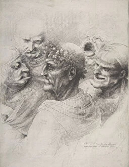 Images Dated 5th May 2020: Five grotesque heads, including an elderly man with an oak leaf wreath, 1646. 1646