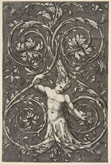 Marco Dente Da Ravenna Gallery: Grotesque with male figure with lower body and head of acanthus scrolls, ca. 1515-1600
