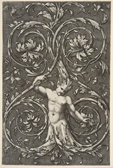 Half Man Prints: Grotesque with male figure with lower body and head of acanthus scrolls, ca. 1515-1600