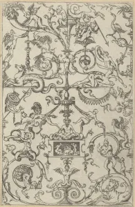 Second State Of Three Prints: Grotesque Panel, 1550. Creator: Jacques Androuet Du Cerceau