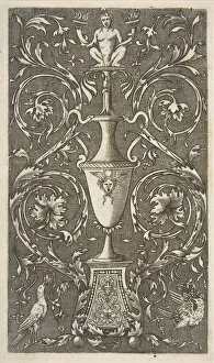 Marco Dente Da Ravenna Gallery: Grotesque with a vase, birds and acanthus scrolls, ca. 1515-1600. Creator: Unknown