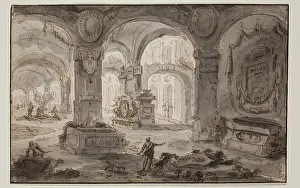 Crypt Prints: Grotto with Tombs, between 1721 and 1787. Creator: Carlo Galli Bibiena