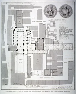 Bourne Prints: Ground plan of St Bartholomews Priory, Smithfield, City of London, 1821