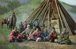 Nomadic Prints: Group of Altai Beside a Dwelling (Chaadyr)