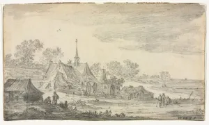 1596 1656 Prints: Group of Buildings on a Seashore, 1653. Creator: Jan van Goyen (Dutch, 1596-1656)