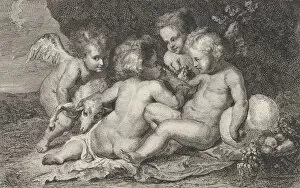 Images Dated 28th October 2020: A group of three children and a putto with fruit and a lamb, ca. 1760-1801