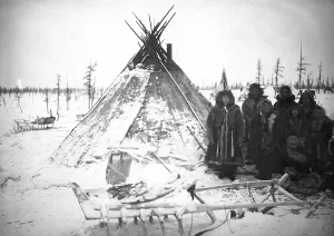 Nomadic Prints: A group of Dolgans of the Yenisei province at the tent, 1925. Creator: Unknown