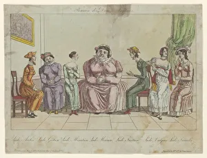 Group of English ladies seated on chairs. 1815. Creators: Anon, Paul-André Basset