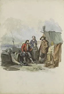 Group of figures at a quay, 1837-1881. Creator: Johannes van Hove