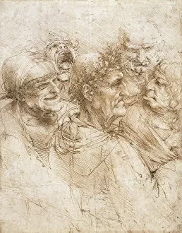 Brown Indian Ink On Paper Gallery: A group of five grotesque heads, ca 1493