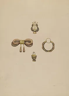 Hair Decoration Prints: Group of Hair Jewelry, c. 1937. Creator: Sylvia DeZon