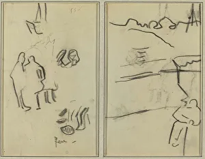 Crayon On Wove Paper Prints: Group of Human Forms; A Man Seated [recto], 1884-1888. Creator: Paul Gauguin