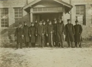 Group of Japanese officers in front of legation at Chemulpo, 1904. Creator: Robert Lee Dunn